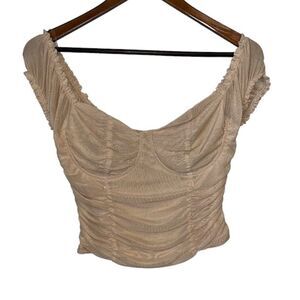 Just Polly Tan Ruched Sweetheart Neckline Top